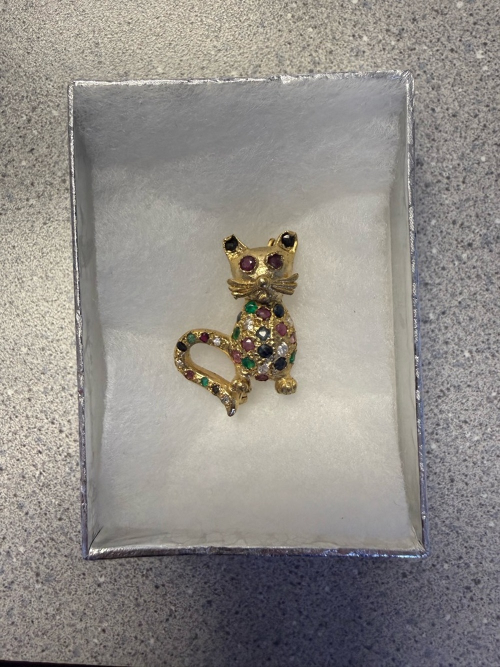 Gold-Tone Faux Multicolor Vintage Cat Brooch